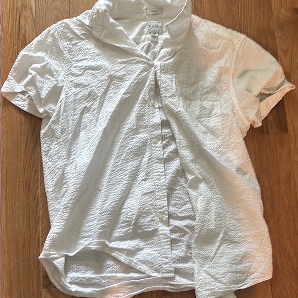 Searsucker White Short Sleeve Button-Up Shirt